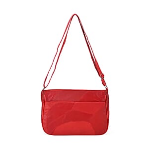 Red Patch Work Sheep Leather Crossbody Bag For Women with Adjustable Shoulder Strap and Zipper Closure