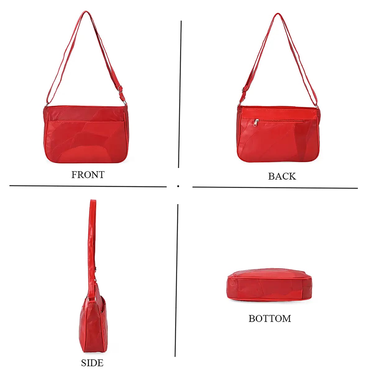 Red Patch Work Sheep Leather Crossbody Bag For Women with Adjustable Shoulder Strap and Zipper Closure image number 5