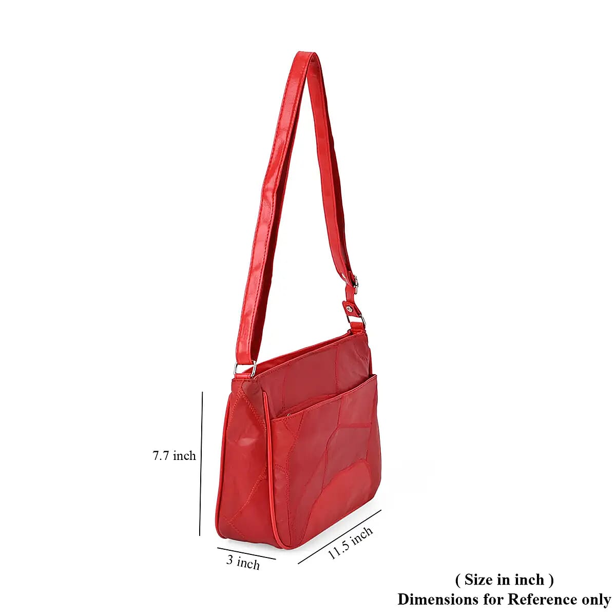 Red Patch Work Sheep Leather Crossbody Bag For Women with Adjustable Shoulder Strap and Zipper Closure image number 6