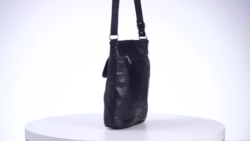 Black Color Patch Work Sheep Leather Crossbody Bag (10"x8.5"x2.75'') with Adjustable Shoulder Strap