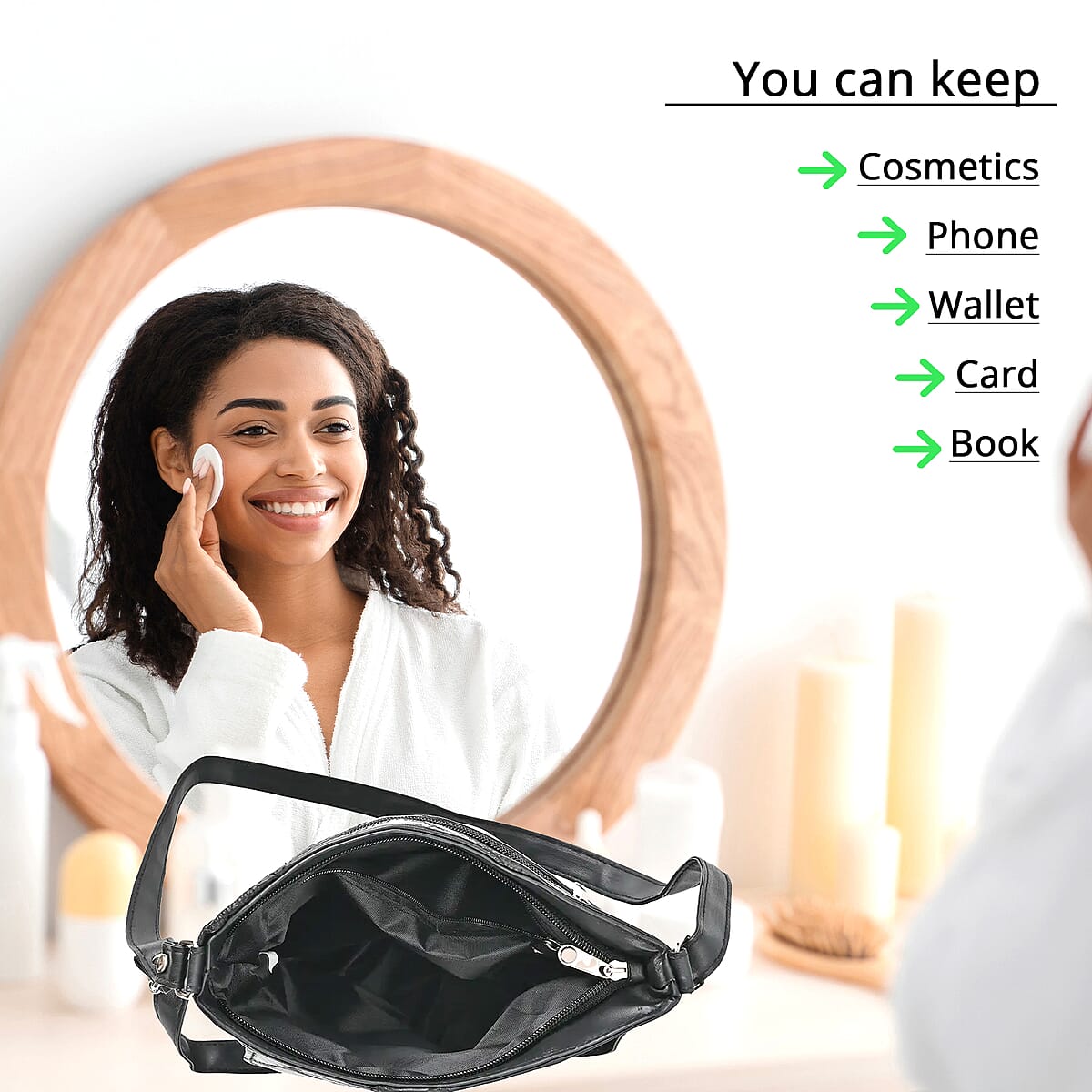 Black Color Patch Work Sheep Leather Crossbody Bag (10"x8.5"x2.75'') with Adjustable Shoulder Strap image number 2