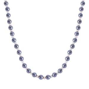 Terahertz and White Freshwater Pearl Beaded Necklace 20 Inches in Rhodium Over Sterling Silver 215.50 ctw