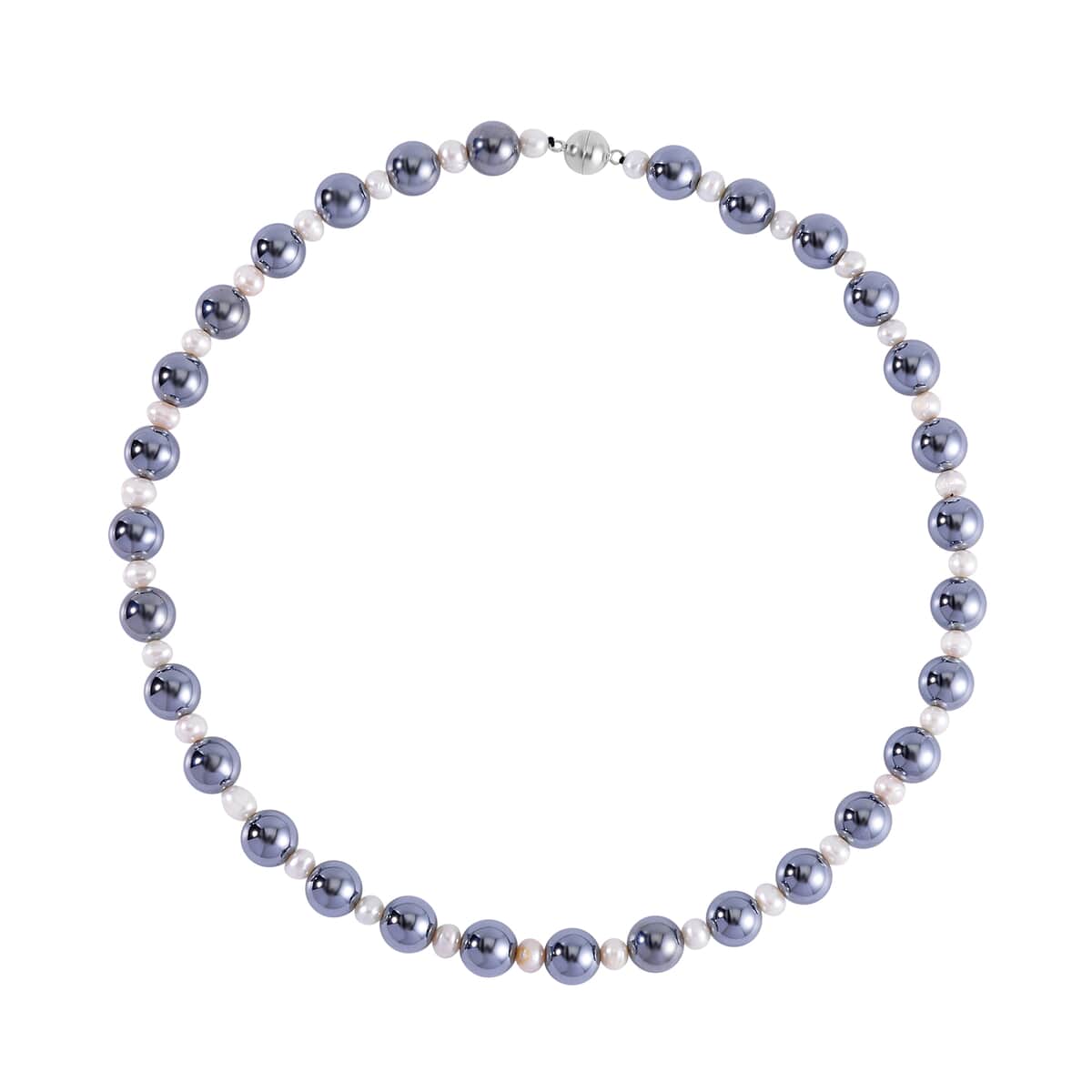 Terahertz and White Freshwater Pearl Beaded Necklace 20 Inches in Rhodium Over Sterling Silver 215.50 ctw image number 2