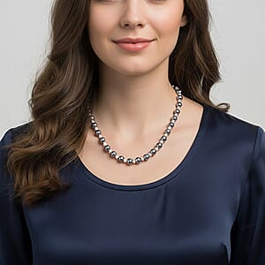 Terahertz and White Freshwater Pearl Beaded Necklace 20 Inches in Rhodium Over Sterling Silver 215.50 ctw