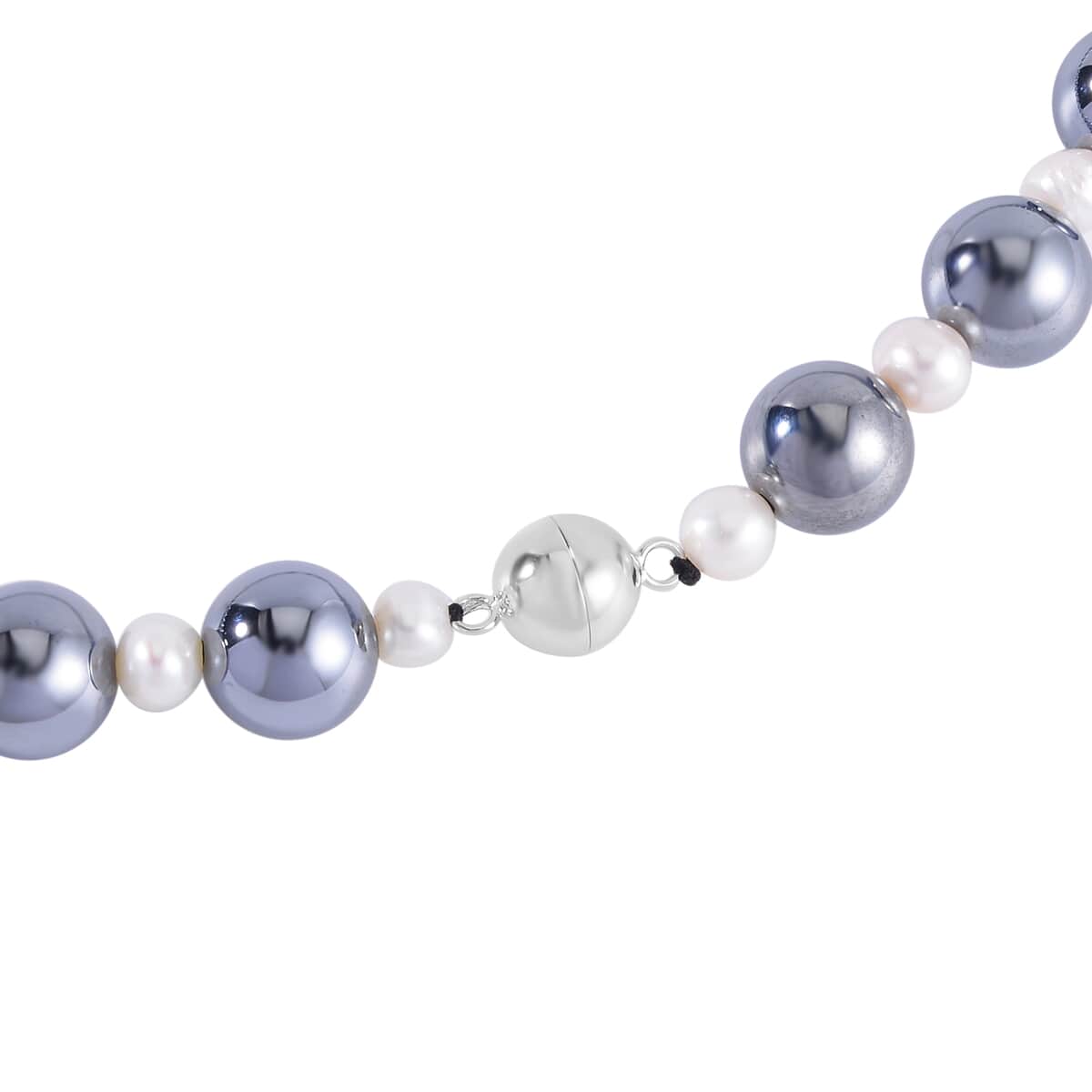 Terahertz and White Freshwater Pearl Beaded Necklace 20 Inches in Rhodium Over Sterling Silver 215.50 ctw image number 3