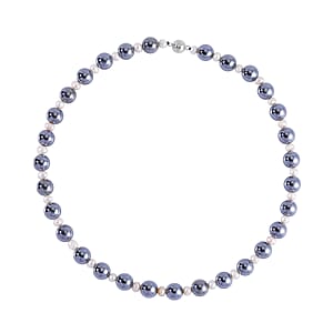 Terahertz and White Freshwater Pearl Beaded Necklace 20 Inches in Rhodium Over Sterling Silver 215.50 ctw