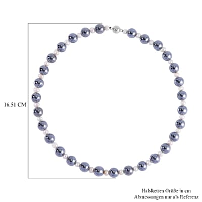 Terahertz and White Freshwater Pearl Beaded Necklace 20 Inches in Rhodium Over Sterling Silver 215.50 ctw