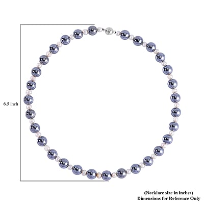 Terahertz and White Freshwater Pearl Beaded Necklace 20 Inches in Rhodium Over Sterling Silver 215.50 ctw