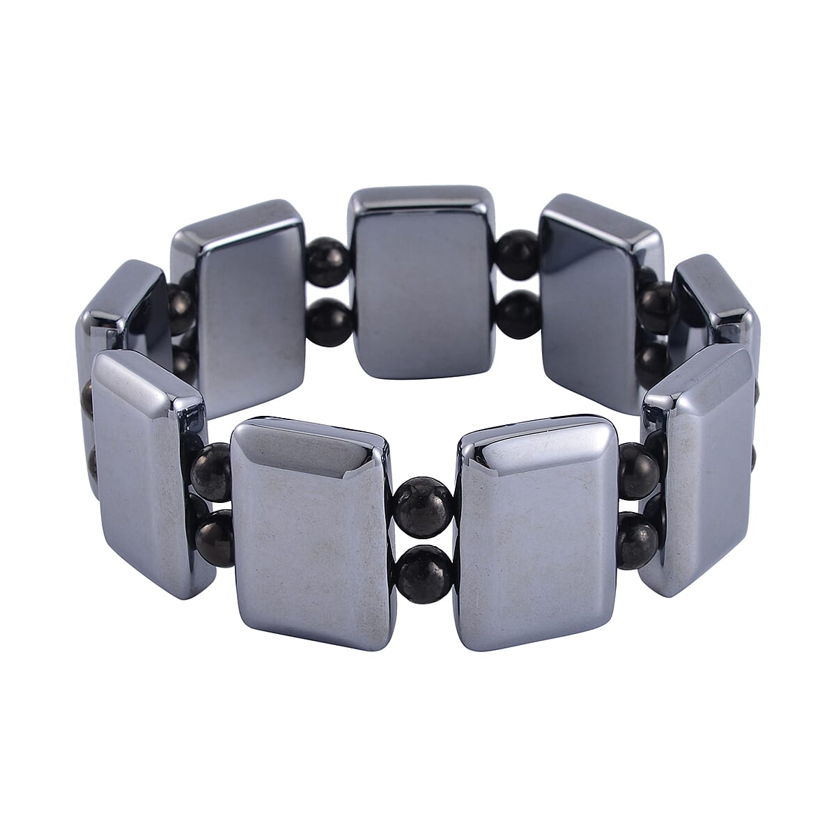 Terahertz and Shungite 240.20 ctw Block and Beaded Stretch Bracelet (7.0-7.50In) image number 0