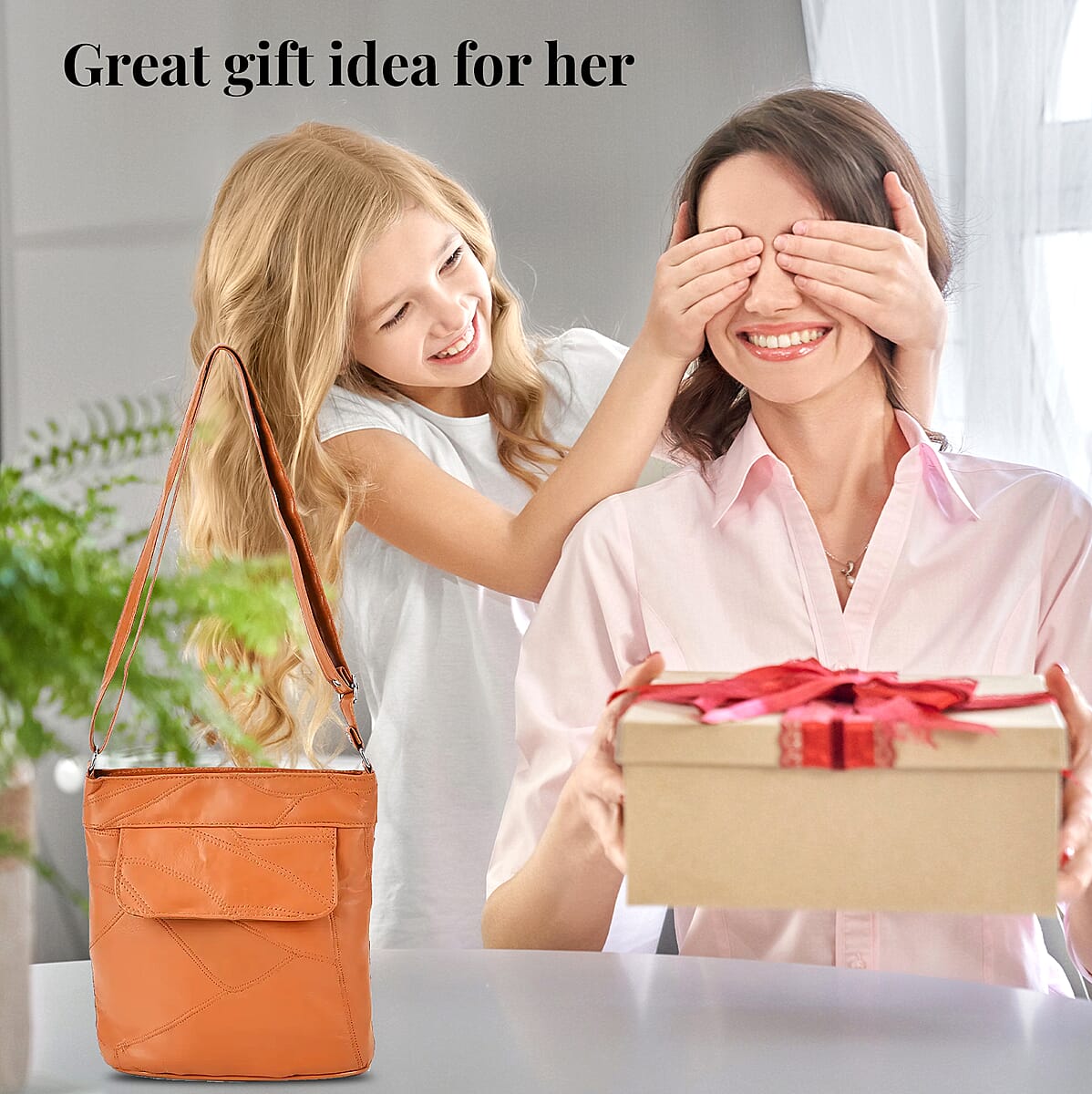 Tan Color Patch Work Sheep Leather Crossbody Bag For Ladies with Adjustable Shoulder Strap Zipper Closure (10x8.5x2.75'') image number 4