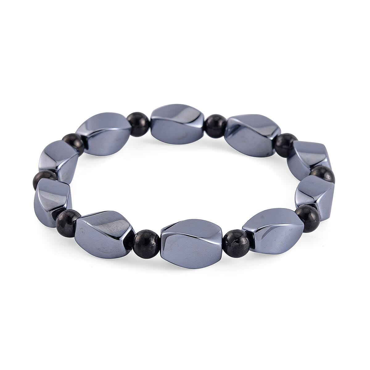 Terahertz and Shungite 90.40 ctw Barrel & Beaded Stretch Bracelet image number 0