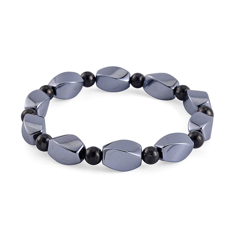 Terahertz and Shungite 90.40 ctw Barrel & Beaded Stretch Bracelet
