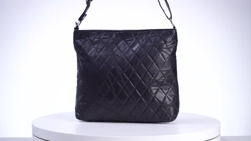 Black Color Patch Work Sheep Leather Crossbody Bag (14.5"x12.5"x3.4") with Adjustable Shoulder Strap