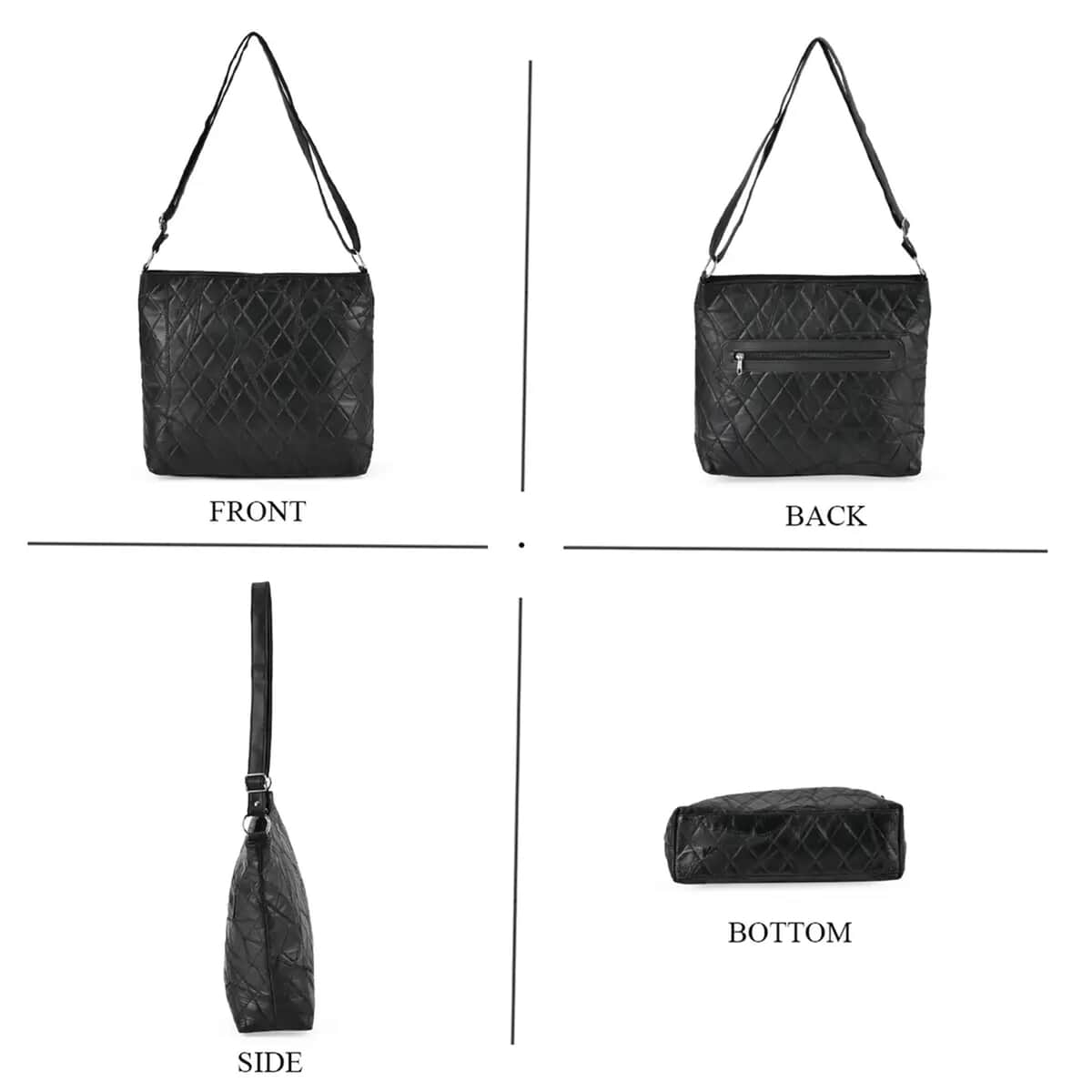 Black Color Patch Work Sheep Leather Crossbody Bag For Women with Adjustable Shoulder Strap And Zipper Closure image number 5