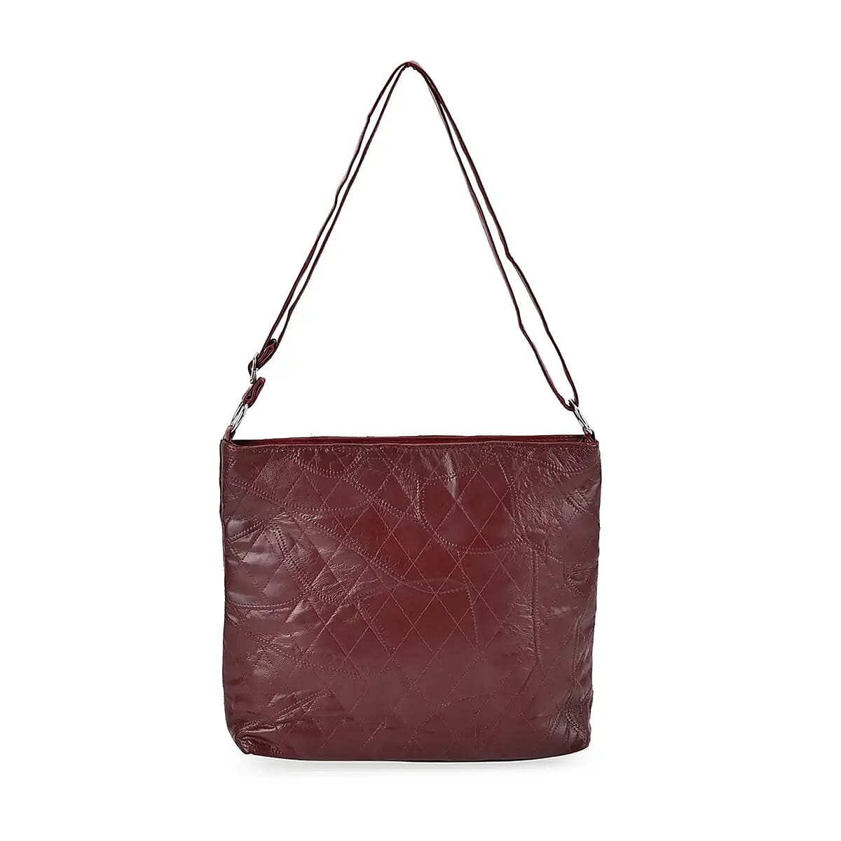 Burgundy Color Patch Work Sheep Leather Crossbody Bag For Women with Adjustable Shoulder Strap And Zipper Closure image number 0