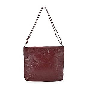 Burgundy Color Patch Work Sheep Leather Crossbody Bag For Women with Adjustable Shoulder Strap And Zipper Closure