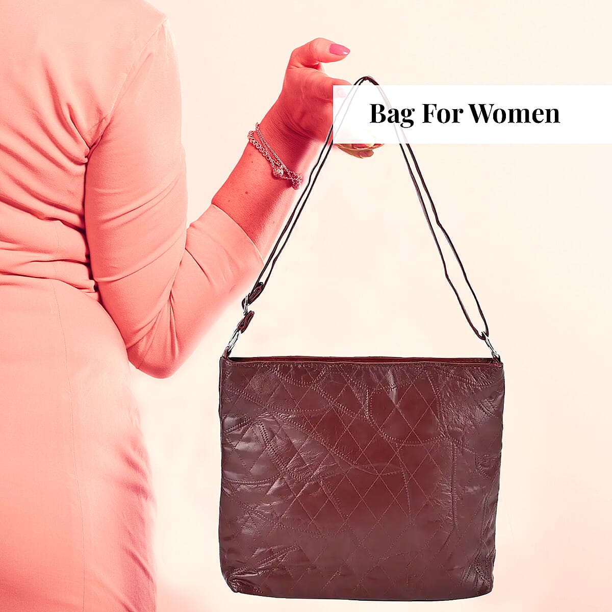 Burgundy Color Patch Work Sheep Leather Crossbody Bag For Women with Adjustable Shoulder Strap And Zipper Closure image number 1