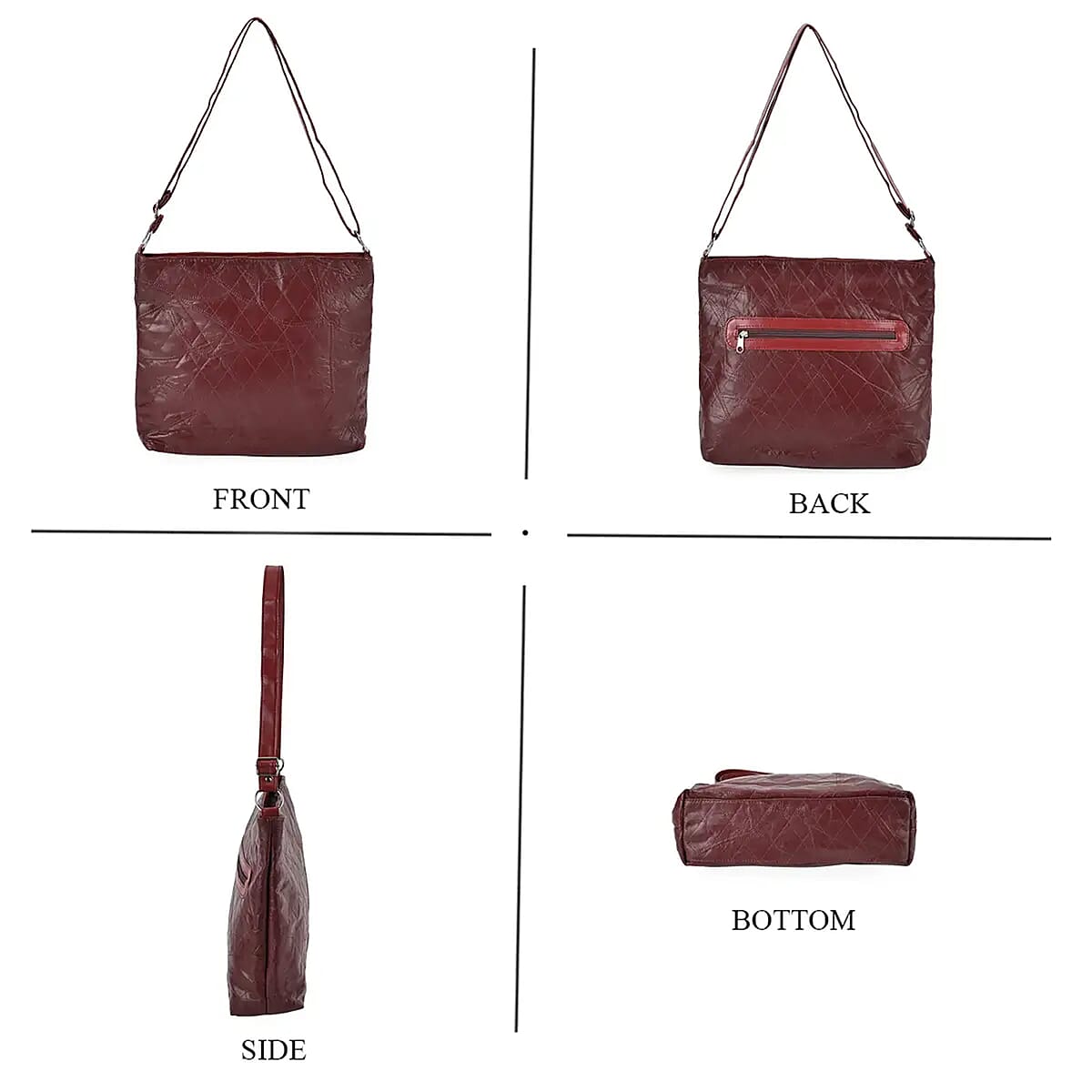 Burgundy Color Patch Work Sheep Leather Crossbody Bag For Women with Adjustable Shoulder Strap And Zipper Closure image number 5