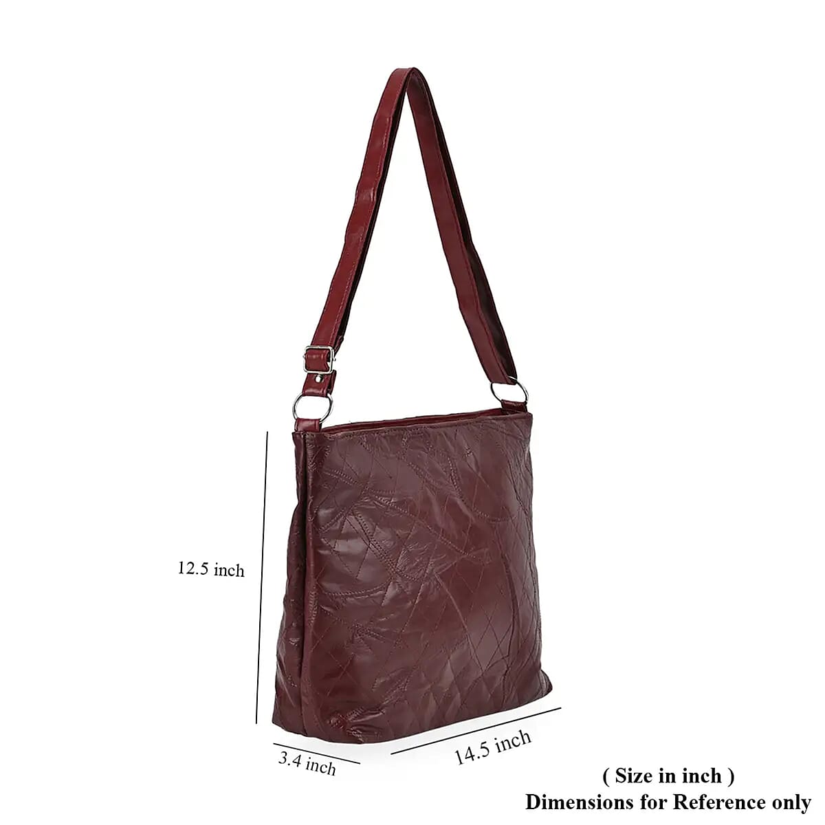 Burgundy Color Patch Work Sheep Leather Crossbody Bag For Women with Adjustable Shoulder Strap And Zipper Closure image number 6