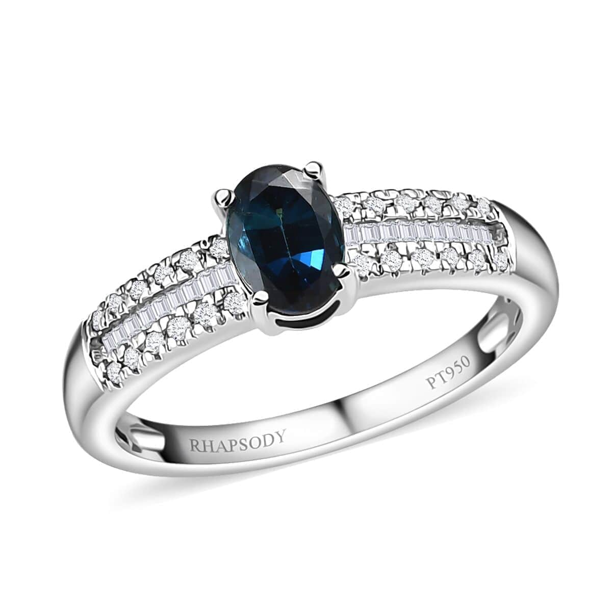 Doorbuster Rhapsody 950 Platinum AAAA Monte Belo Indicolite, Diamond (E-F, VS2) (0.20 cts) Ring (Size 6.0) (5.05 g) (Del. in 5-7 Days) 1.00 ctw image number 0