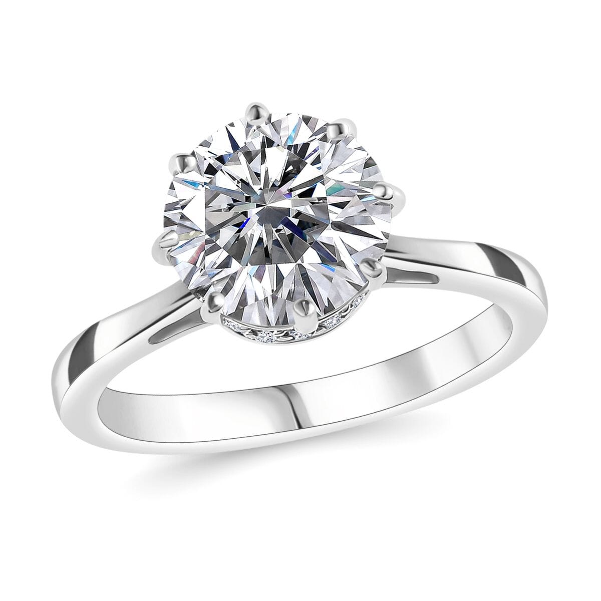 120 Facets Moissanite Ring in Platinum Over Sterling Silver (Size 6.0) 2.50 ctw image number 0
