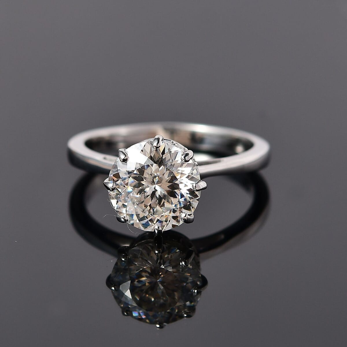 120 Facets Moissanite Ring in Platinum Over Sterling Silver (Size 6.0) 2.50 ctw image number 1