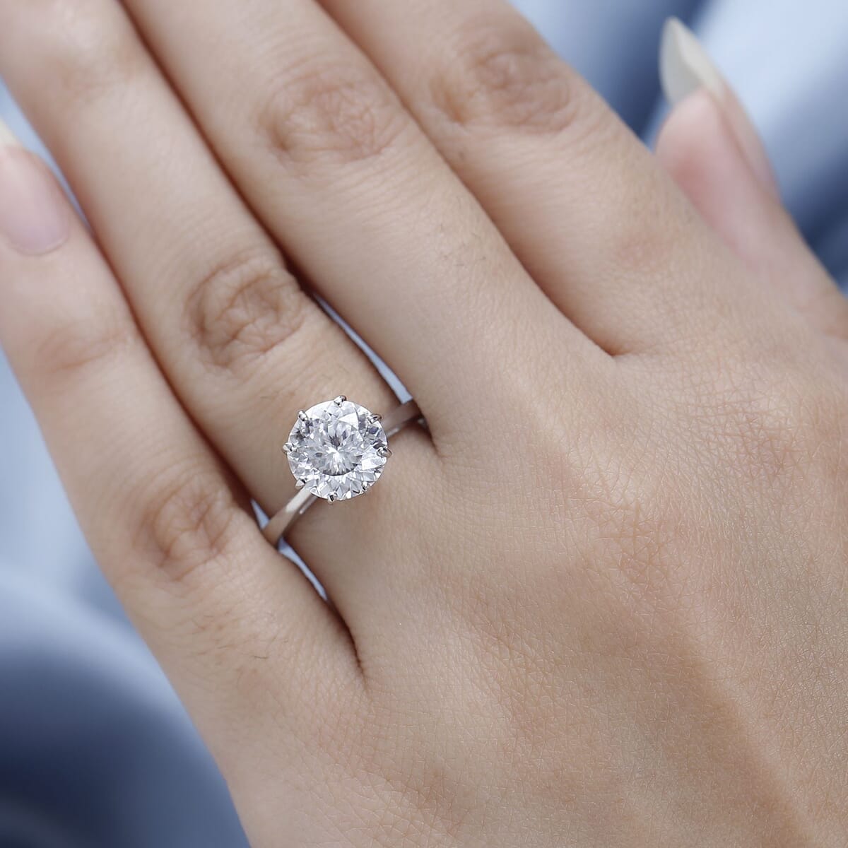 120 Facets Moissanite Ring in Platinum Over Sterling Silver (Size 6.0) 2.50 ctw image number 2