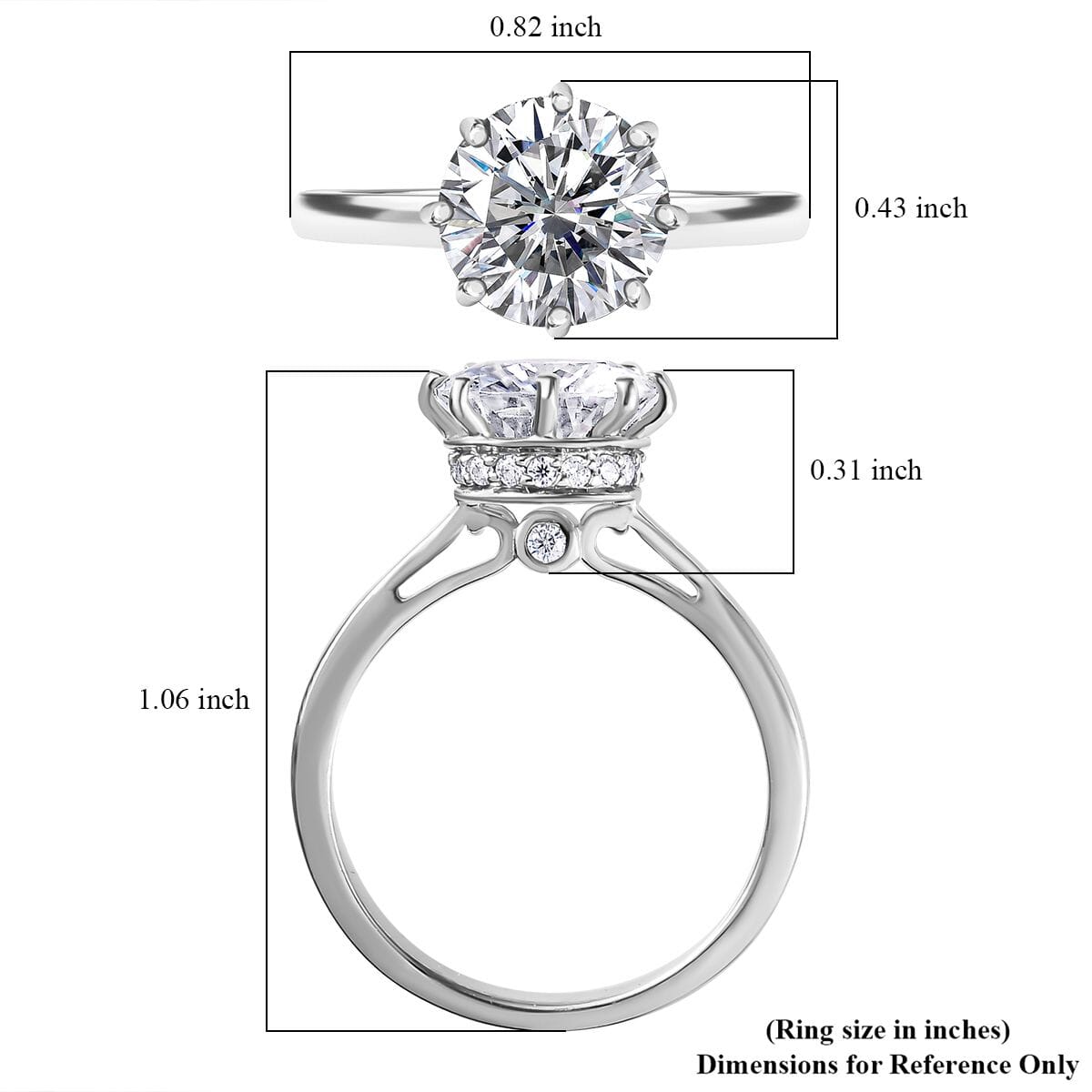 120 Facets Moissanite Ring in Platinum Over Sterling Silver (Size 6.0) 2.50 ctw image number 5