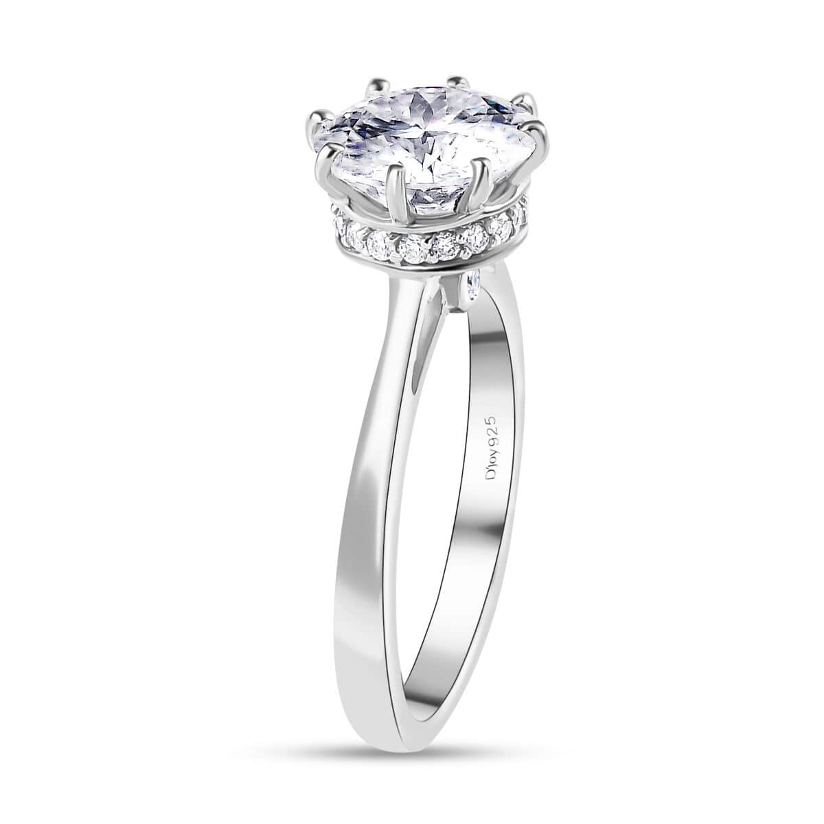 120 Facets Moissanite (Rnd 9mm) Ring in Platinum Over Sterling Silver (Size 10.0) 2.50 ctw image number 3