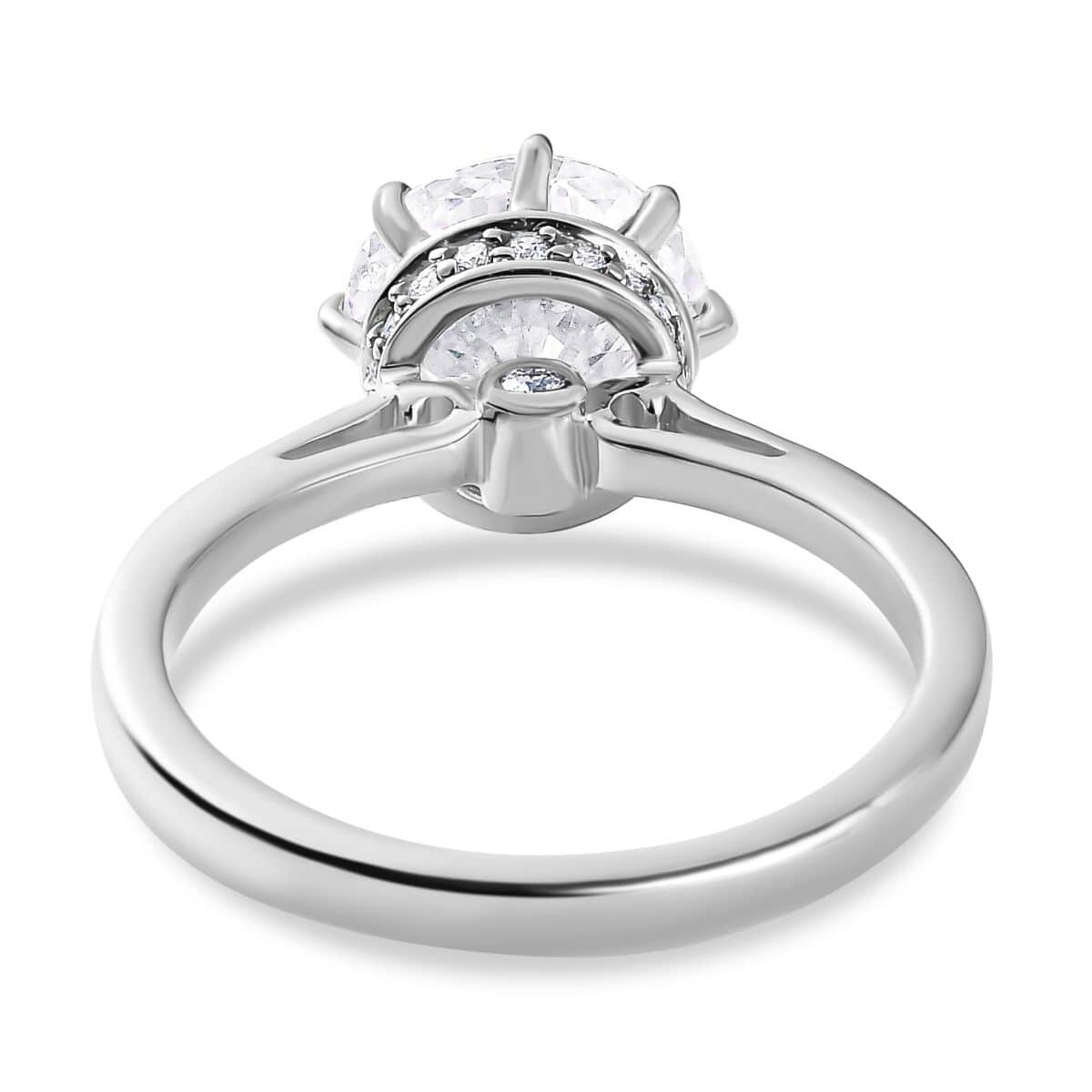 120 Facets Moissanite (Rnd 9mm) Ring in Platinum Over Sterling Silver (Size 10.0) 2.50 ctw image number 4