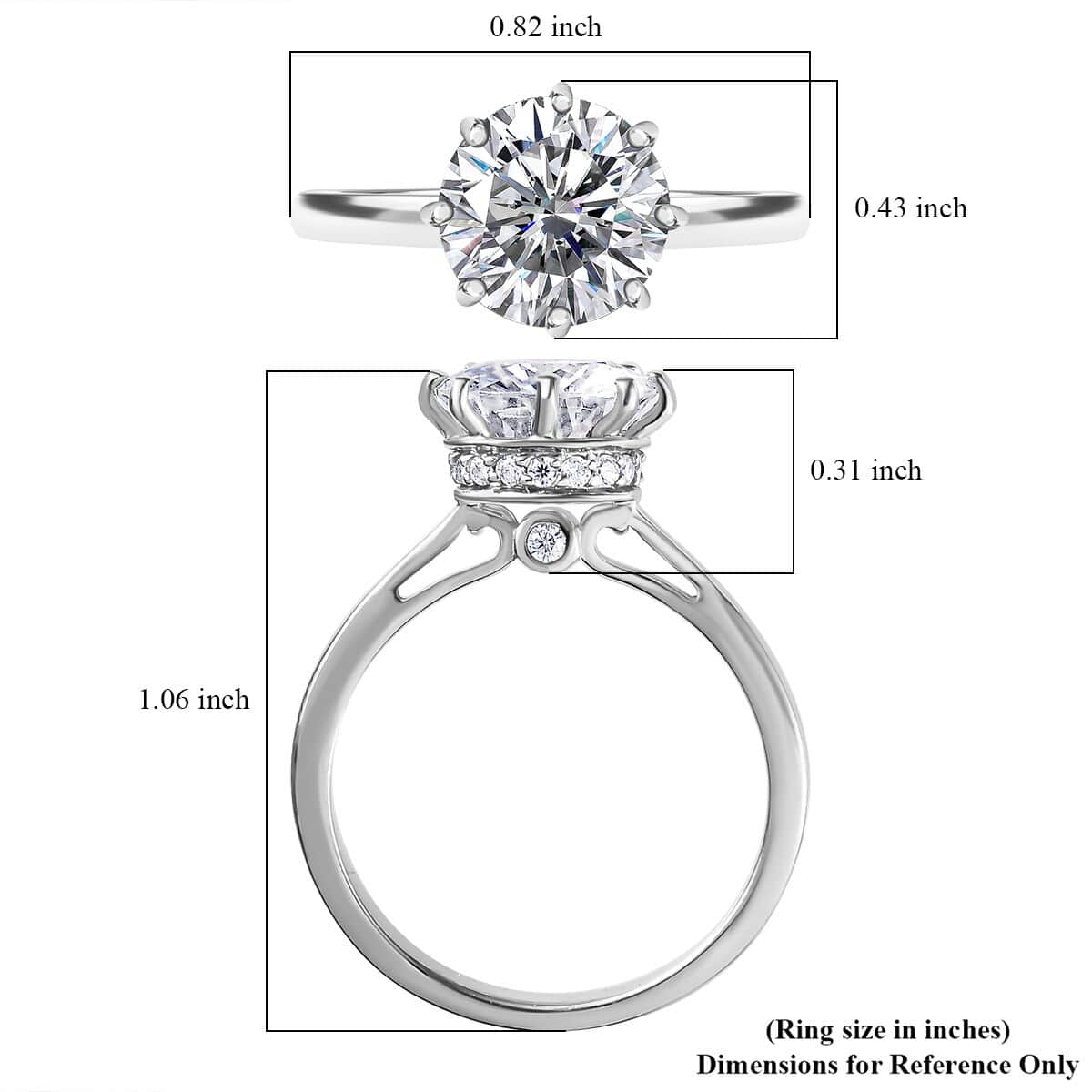 120 Facets Moissanite (Rnd 9mm) Ring in Platinum Over Sterling Silver (Size 10.0) 2.50 ctw image number 5