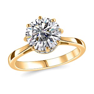 120 Facets Moissanite Ring in Vermeil Yellow Gold Over Sterling Silver (Size 8.0) 2.50 ctw