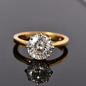 120 Facets Moissanite Ring in Vermeil Yellow Gold Over Sterling Silver (Size 8.0) 2.50 ctw