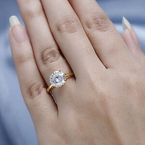 120 Facets Moissanite Ring in Vermeil Yellow Gold Over Sterling Silver (Size 8.0) 2.50 ctw