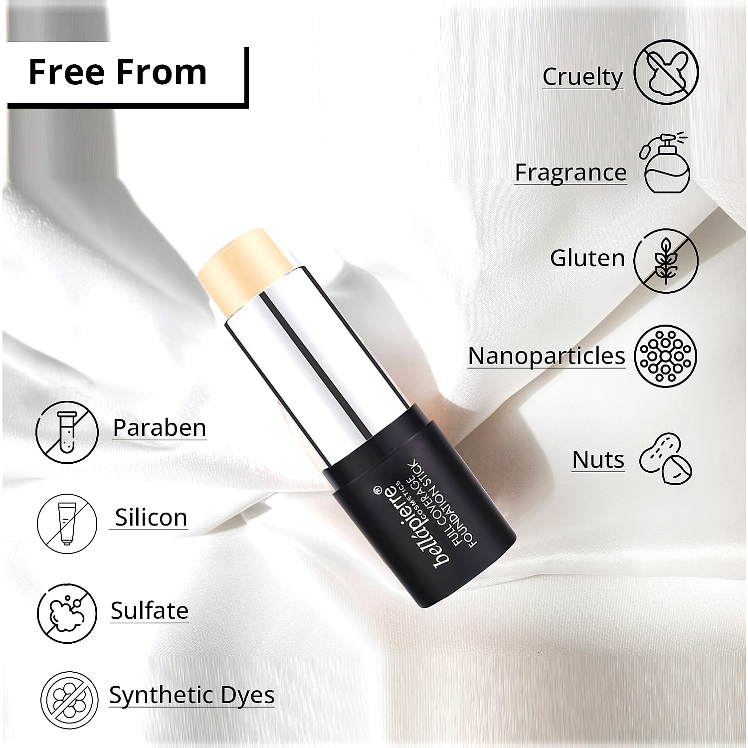 Bellapierre Foundation Stick For All Skin Types, Long-Lasting & Non-Toxic, Cruelty Paraben And Sulfate Free Matte Finish Foundation Stick-Light 0.95 Oz