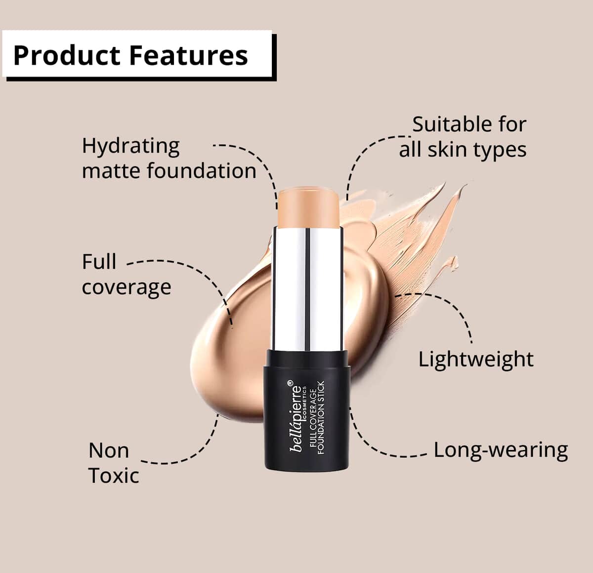 Bellapierre Foundation Stick For All Skin Types, Long-Lasting & Non-Toxic, Cruelty Paraben And Sulfate Free Matte Finish Foundation Stick-Dark 0.95 Oz image number 1