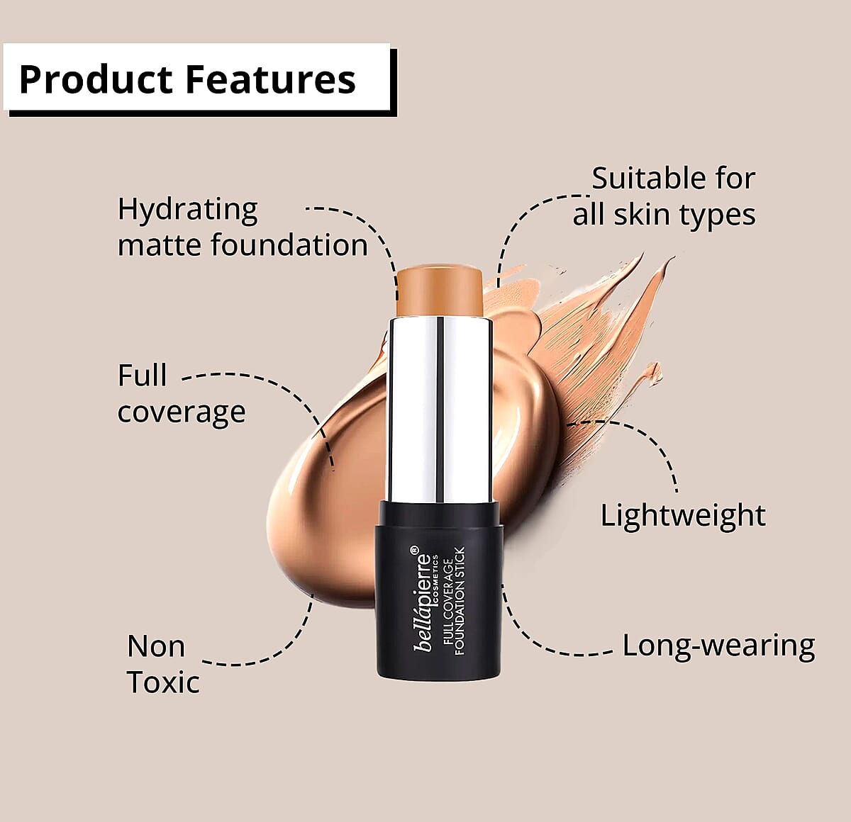 Bellapierre Foundation Stick For All Skin Types, Long-Lasting & Non-Toxic, Cruelty Paraben And Sulfate Free Matte Finish Foundation Stick -Deep 0.95 Oz (Ships in 8-10 Business Days) image number 1