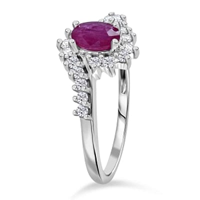Montepuez Ruby and White Zircon 1.07 ctw Ring in Rhodium Over Sterling Silver (Size 9)
