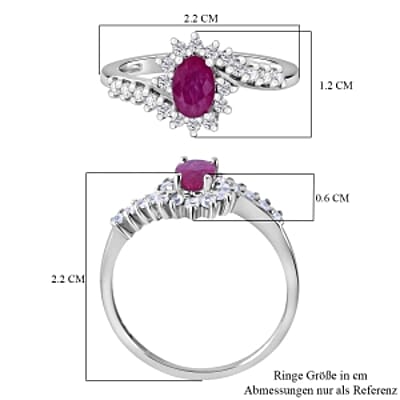 Montepuez Ruby and White Zircon 1.07 ctw Ring in Rhodium Over Sterling Silver (Size 9)
