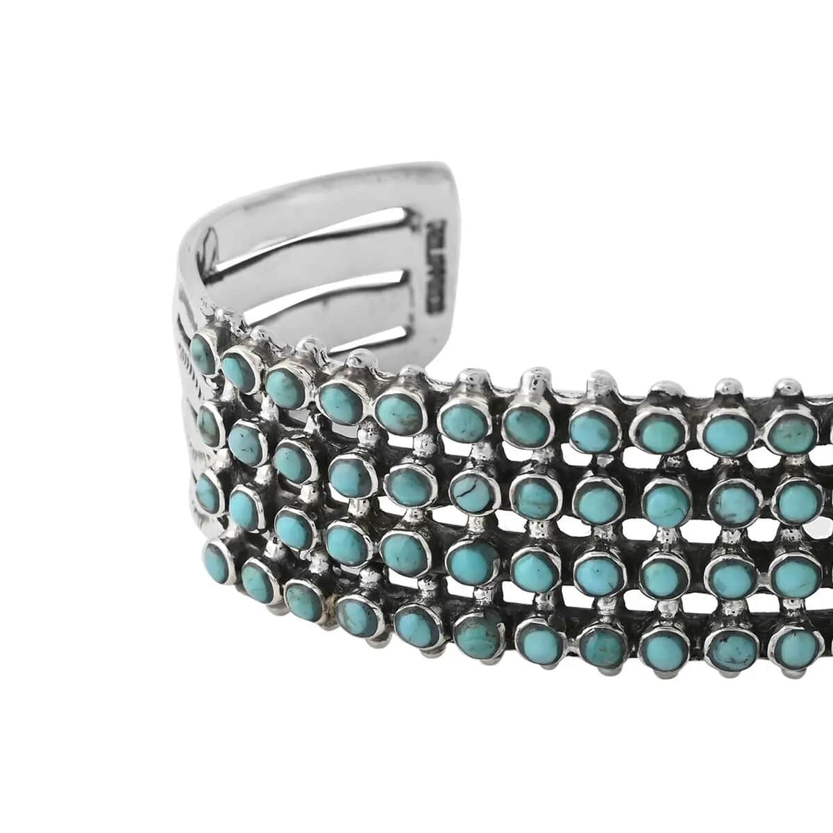 Santa Fe Style Kingman Turquoise Cuff Bracelet in Sterling Silver (6.50 In) 40.00 ctw image number 7