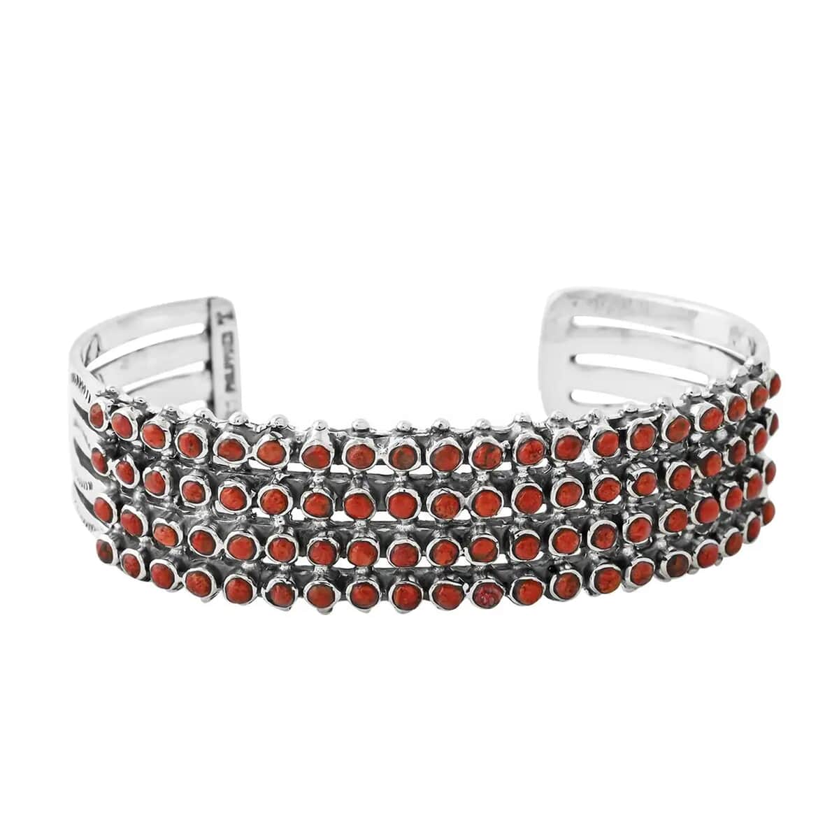 Santa Fe Style Plum Coral Cuff Bracelet in Sterling Silver (6.50 In) image number 0