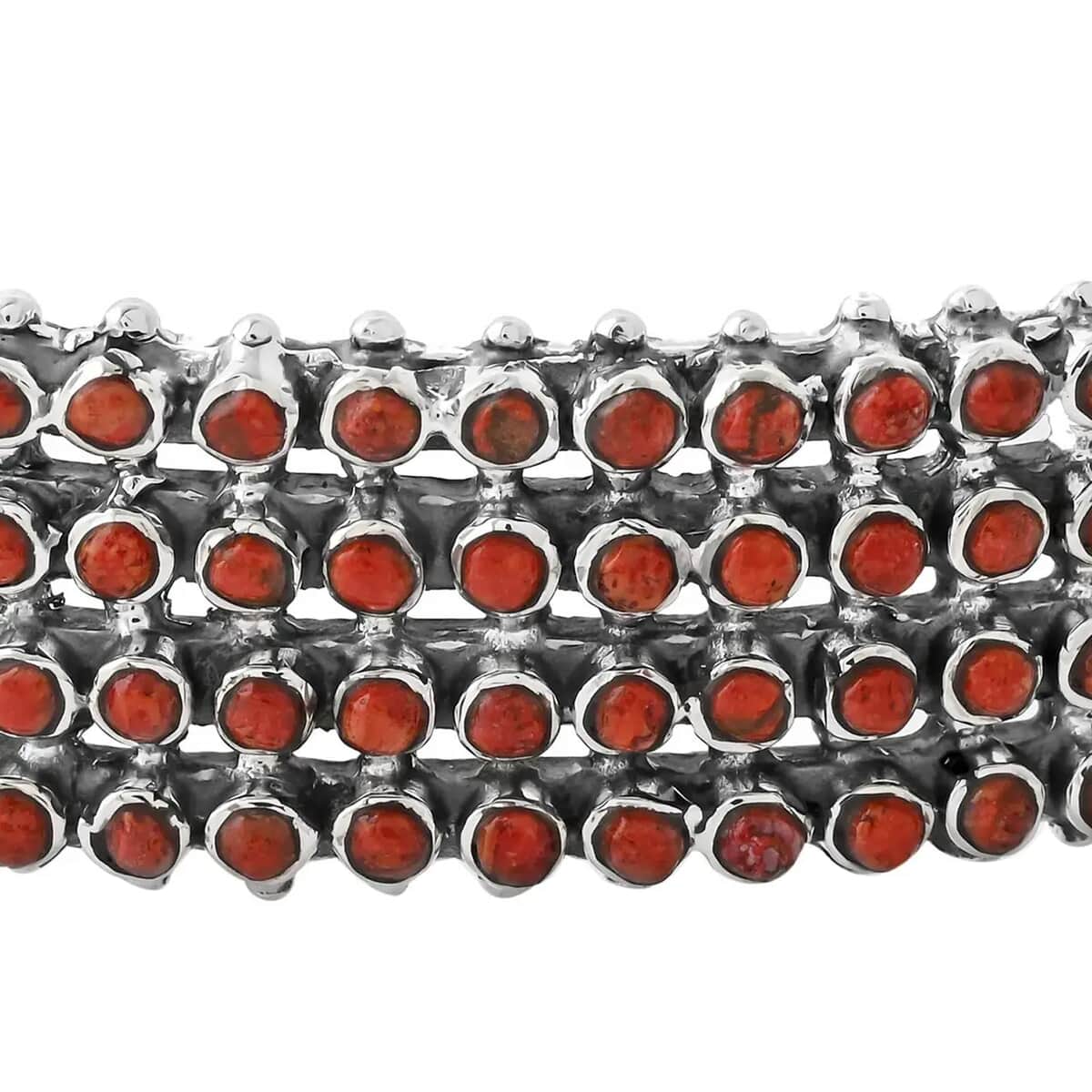 Santa Fe Style Plum Coral Cuff Bracelet in Sterling Silver (6.50 In) image number 7