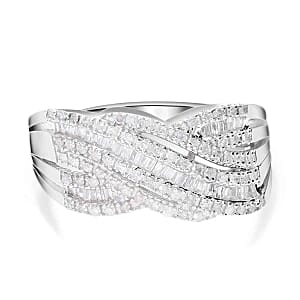 White Diamond 0.48 ctw Ring in Platinum Over Sterling Silver (Size 11.5)