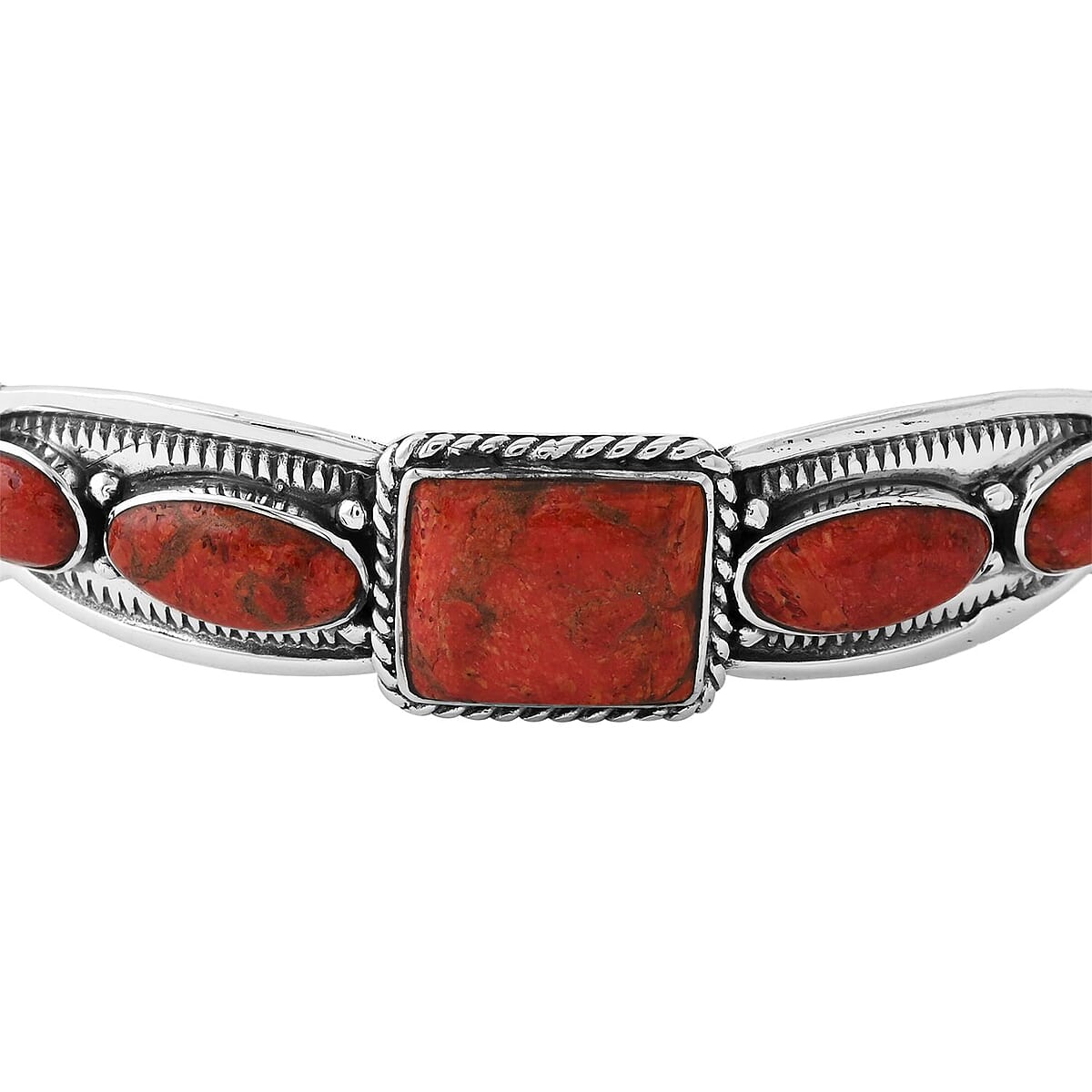 Santa Fe Style Coral Bracelet in Sterling Silver (6.50 In) image number 2