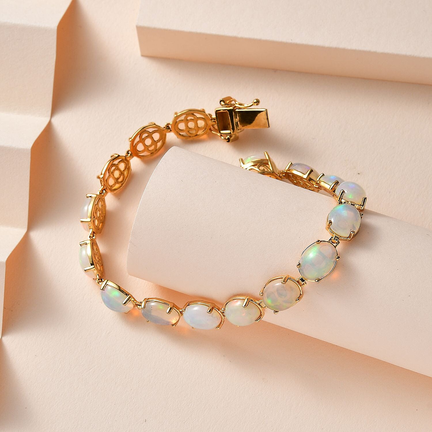 Ethiopian Welo Opal 18.72 ctw Bracelet in 14K Yellow Gold Over Sterling Silver (7.0 In)