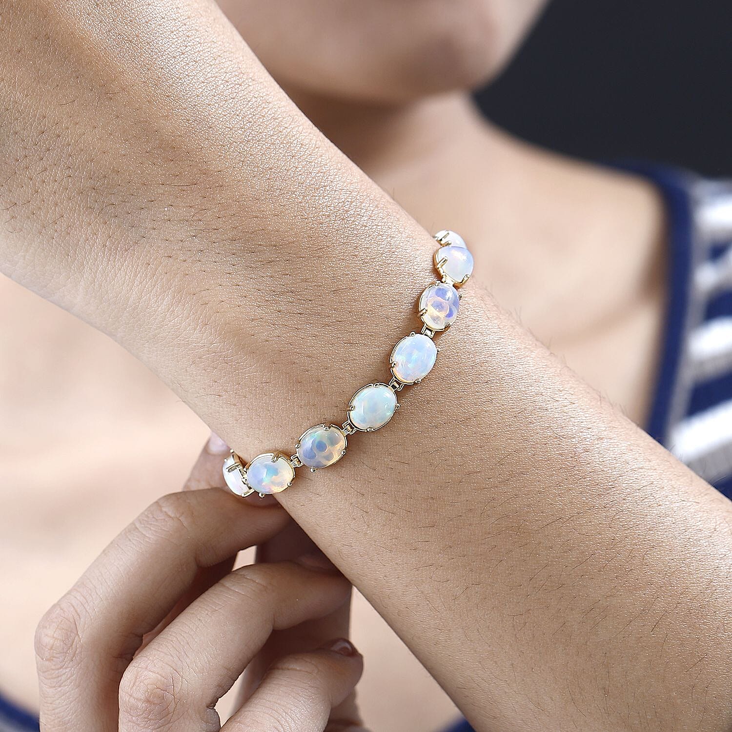 Ethiopian Welo Opal 18.72 ctw Bracelet in 14K Yellow Gold Over Sterling Silver (7.0 In)