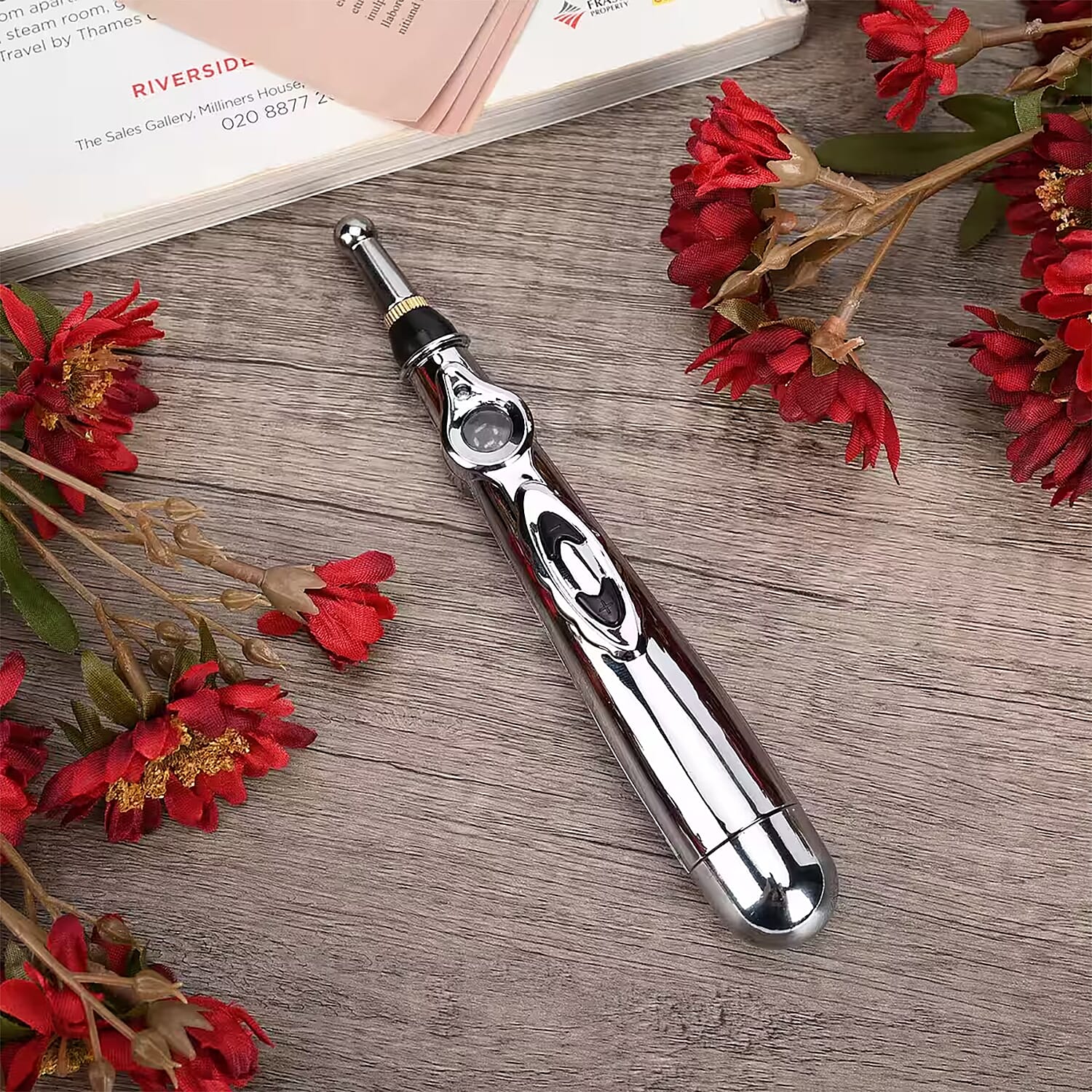 Massage Pen with 5 Interchangeable Heads and 2 Gel Container Without Gel (1xAA Battery Not Included)