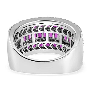 Simulated Ruby Color and White Diamond 3.69 ctw Ring in Rhodium Over Sterling Silver (Size 5.5)