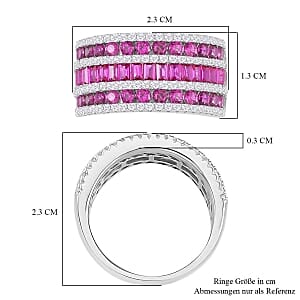 Simulated Ruby Color and White Diamond 3.69 ctw Ring in Rhodium Over Sterling Silver (Size 5.5)