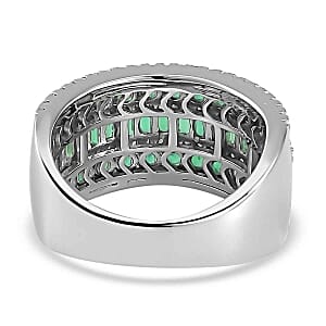 Simulated Green and White Diamond Ring in Rhodium Over Sterling Silver (Size 5.5)